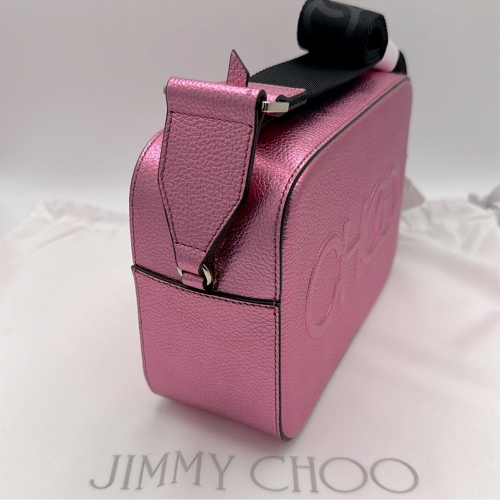 NWT Jimmy Choo Peony Pink Metallic Leather Camera Crossbody - Picture 5 of 12